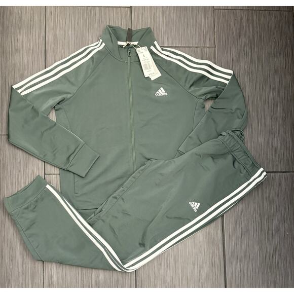 Adidas Primegreen Essentials Warm-Up Slim 3-Stripes Track Suit Size Large Green - Picture 1 of 15